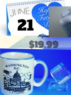 Vintage Washington DC porcelain mug + 3D Cube Crystal Laser Paperweight.