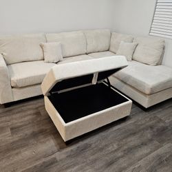 Brand New Sectional 3 Pcs Beige Corduroy $649 + Tax 