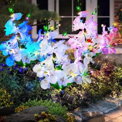 New In Box 3pack Newest Version Phalaenopsis Orchid Flower Solar Garden Lights Outdoor Decor,240LED Colorful Waterproof