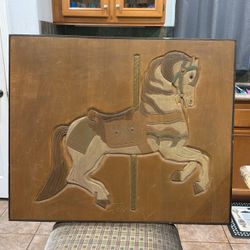 George J Updegraff Hand Carved Carouse Horse Wall Relief Woodcarving