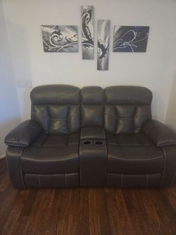 Dark Gray Reclining Loveseat with Console