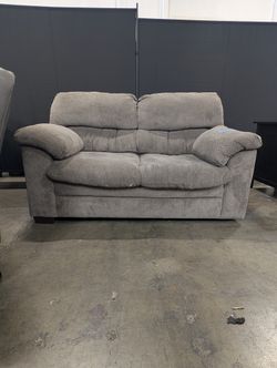 Plush Grey Fabric Two-Seater Sofa with Accent Pillows