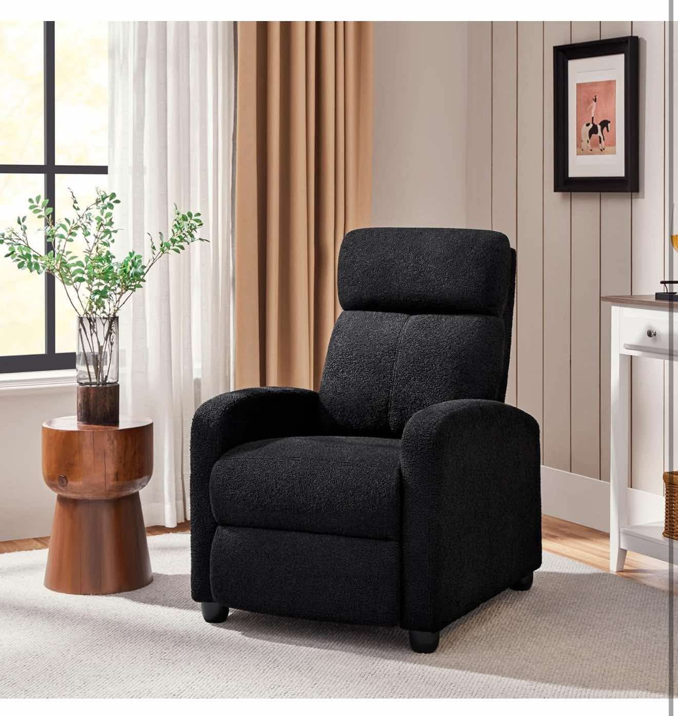 Boucle Recliner Chair Single Sofa Home Theater Seating Adjustable Modern Black J-5