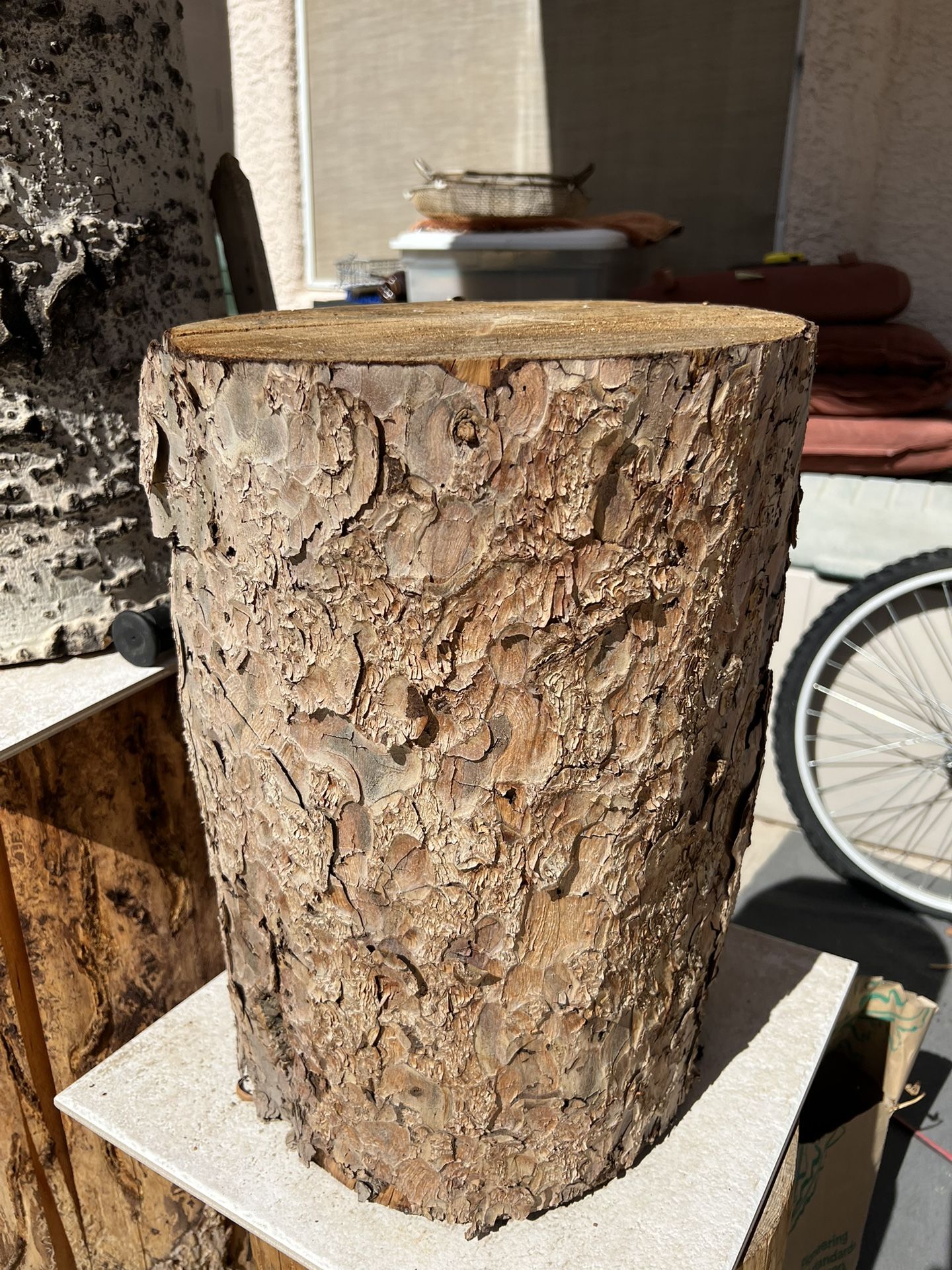 19” High 1 Ft Diameter Wood Stump Stool