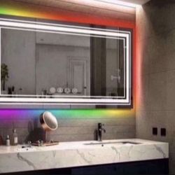MOSILA 48X24 inch RGB LED Bathroom Mirror Color Changing Backlit + 3 Front Lighting Mirror Anti-Fog Smart Touch Mirror