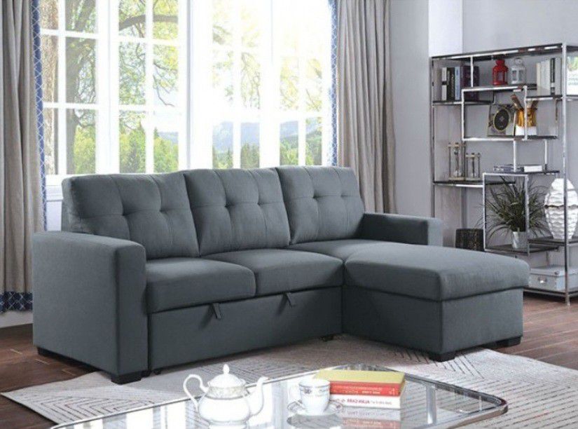 Brand New Dark Gray L-shaped Design Reversible Chaise Pullout Sleeper Sectional Sofa