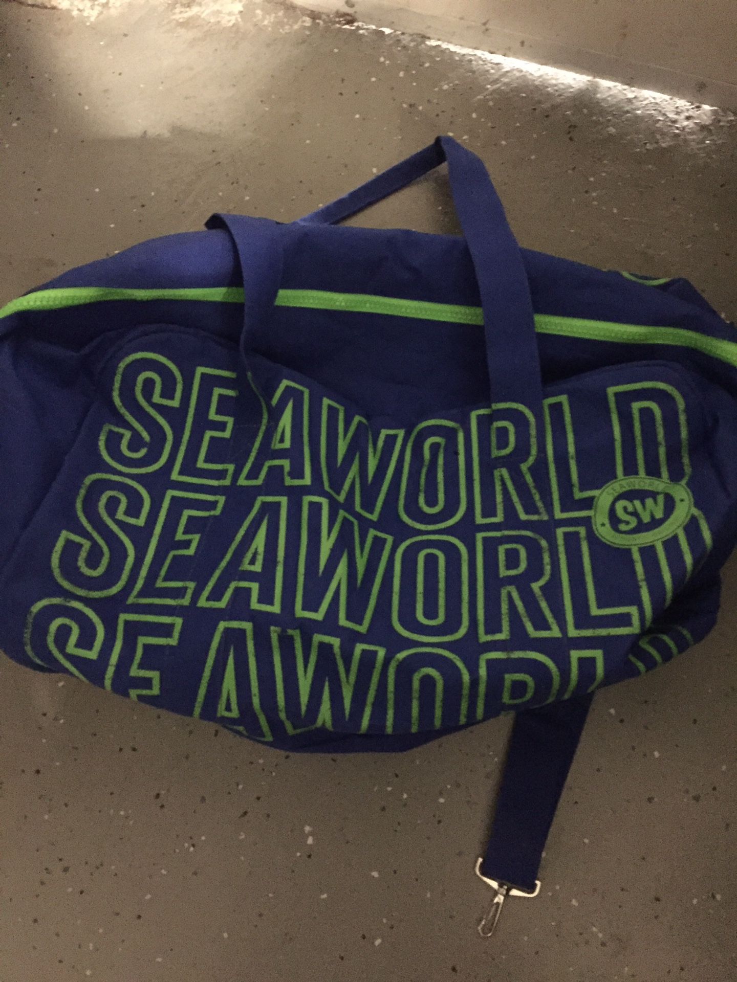 Sea world authentic original logo blue green duffle