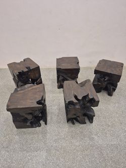 Teak Wood Side Table/ Stool 19.6”H in Black Burn Finish New in box One of a Kind (price is for 1)