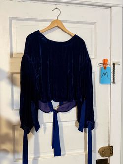 Blue velvet flowy blouse