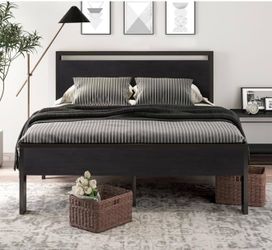 SHA CERLIN 14 Inch Full Size Metal Platform Bed Frame with Wooden Headboard and Footboard, Mattress Foundation, No Box Spring Needed, Large Under Bed 