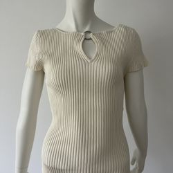 Vintage Inc Cream Short Sleeve Ribbed Sweater Size Med