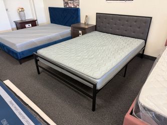 Full Bed Frame with Tufted Upholstered Headboard