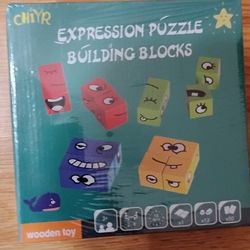🧩NEW/SEALED Wooden Expressions Matching Block Puzzles Building Cubes🧩