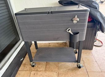 Rolling Patio Cooler Cart with cover-Stylish outdoor rolling cooler cart