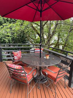 Outdoor Patio Table and Chair Set with Umbrella