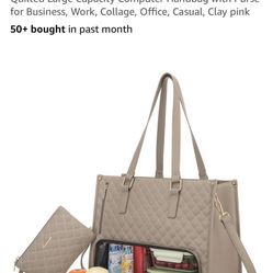 LOVEVOOK Lunch Tote Bag for Women, 15.6 Inch Laptop Bag with Insulated Lunch Compartment, Quilted Large Capacity Computer Handbag with Purse for Busin