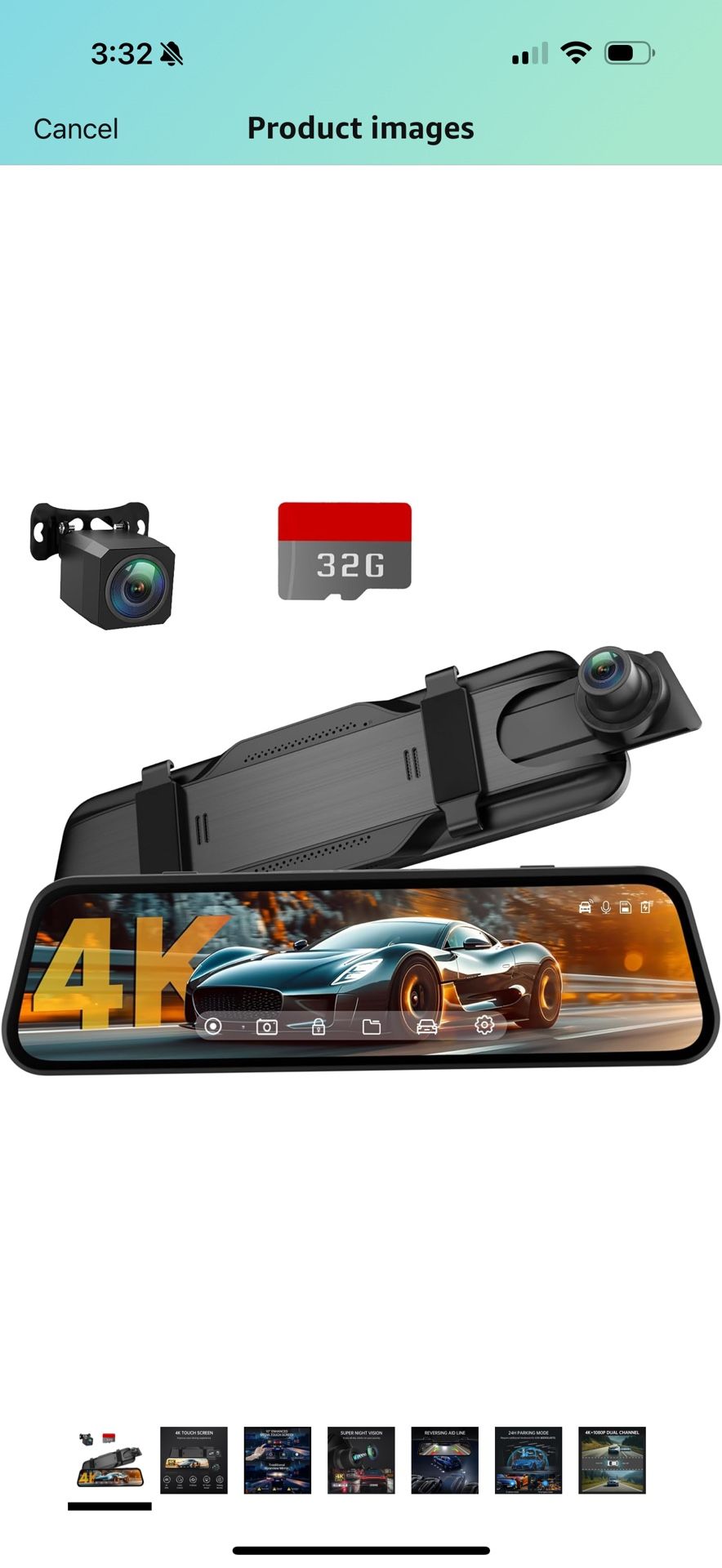 4K Rear View Mirror Camera, 10'' 4K Mirror Dash Cam with 1080P Backup Camera, Dash Cam Front and Rear for Car with Voice Control, 24H Parking Mode, Ni