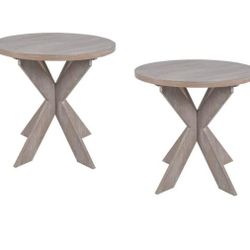 Rustic Farmhouse End Table with Storage Shelf, French Country Accent Side for Family, Dinning or Living Room, Small Spaces, Modern, Round, Vintage Blu