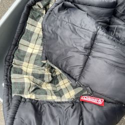 Coleman Vintage Sleeping Bag Black With Plaid Flannel Lining
