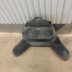 Grey bed back pillow with detachable head rest … $40