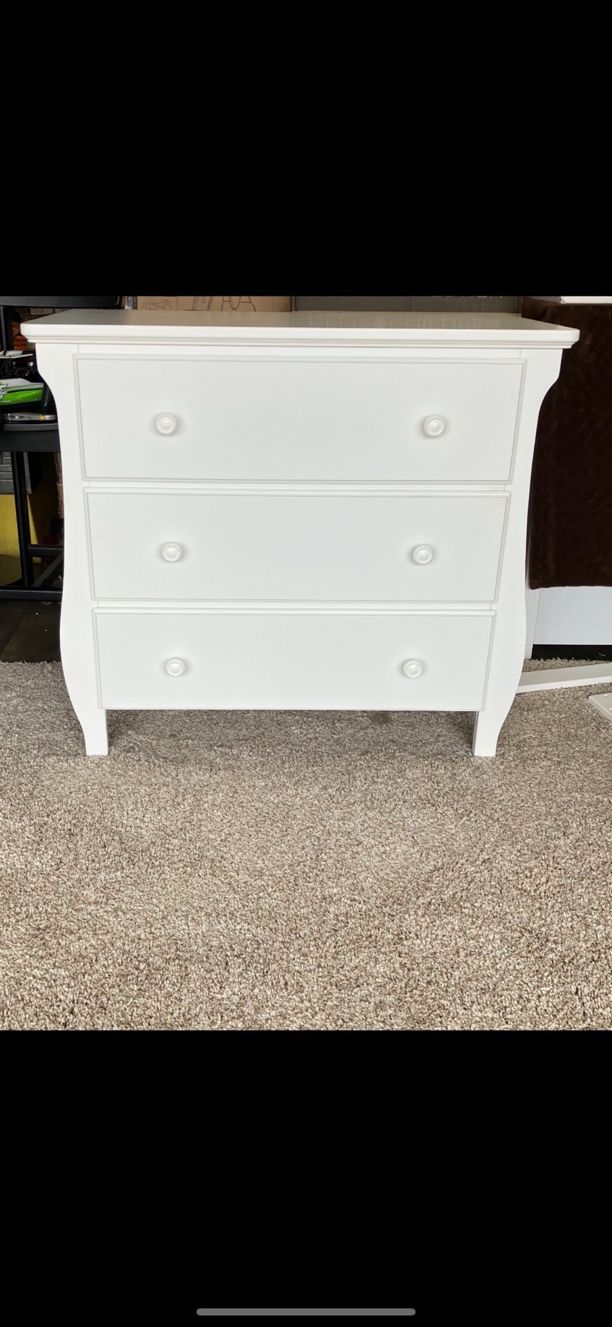 3 Drawer White Dresser