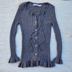 Christian Dior Fitted Ribbed Lightweight Wool Cardigan Sweater F 36 / US 4