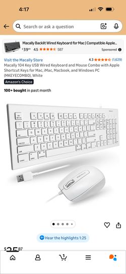 Macally 104 Key USB Wired Keyboard and Mouse