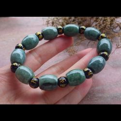 Certificate Green 14mm bead Green Red string bangle bracelet 8inches