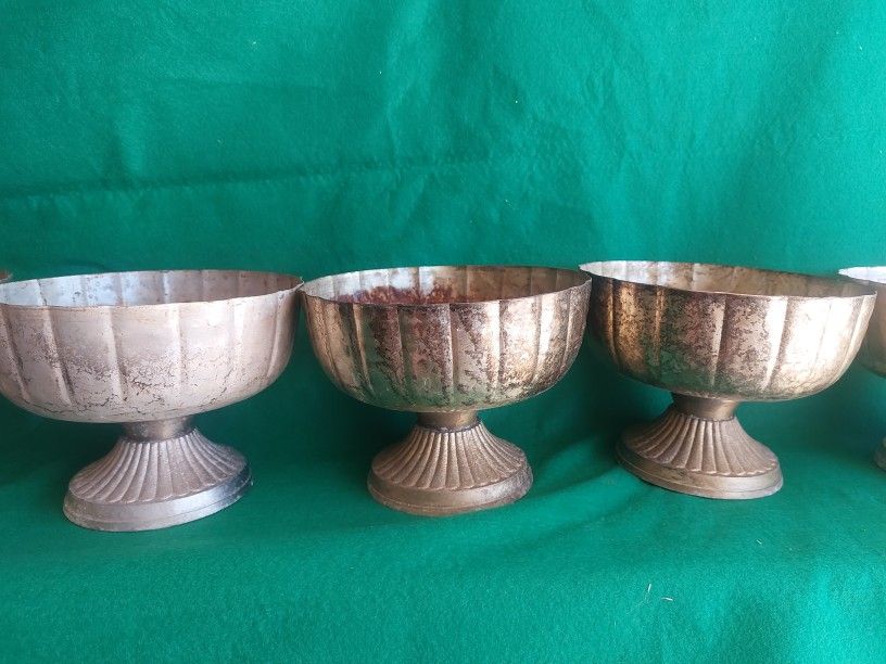Set Of 5, Gold, Metal, Mercury Metal Container, Vase, Wedding Centerpiece 