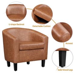 Yaheetech Modern Accent Chair, Faux Leather Barrel Chair Comfy Club Chairs Modern Armchair with Soft Seat for Living Room Bedroom Reading Room Waiting
