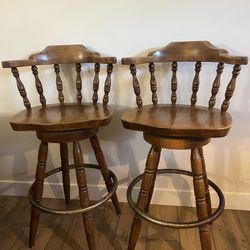 Pair Of Wooden Swivel Chairs