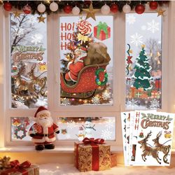 Christmas Party Decorations - Snowflake Window Clings Stickers for Glass | Christmas Decorations Indoor Outdoor - Holiday Santa Claus Reindeer Decals 