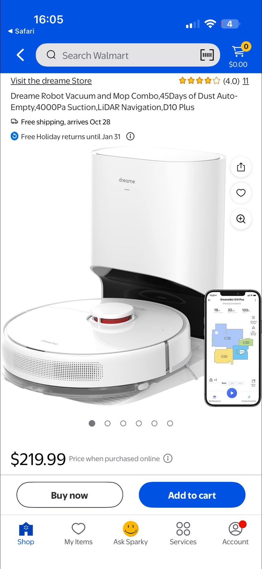 Dreame Robot Vacuum and Mop Combo,45Days of Dust Auto-Empty,4000Pa Suction,LiDAR Navigation,D10 Plus