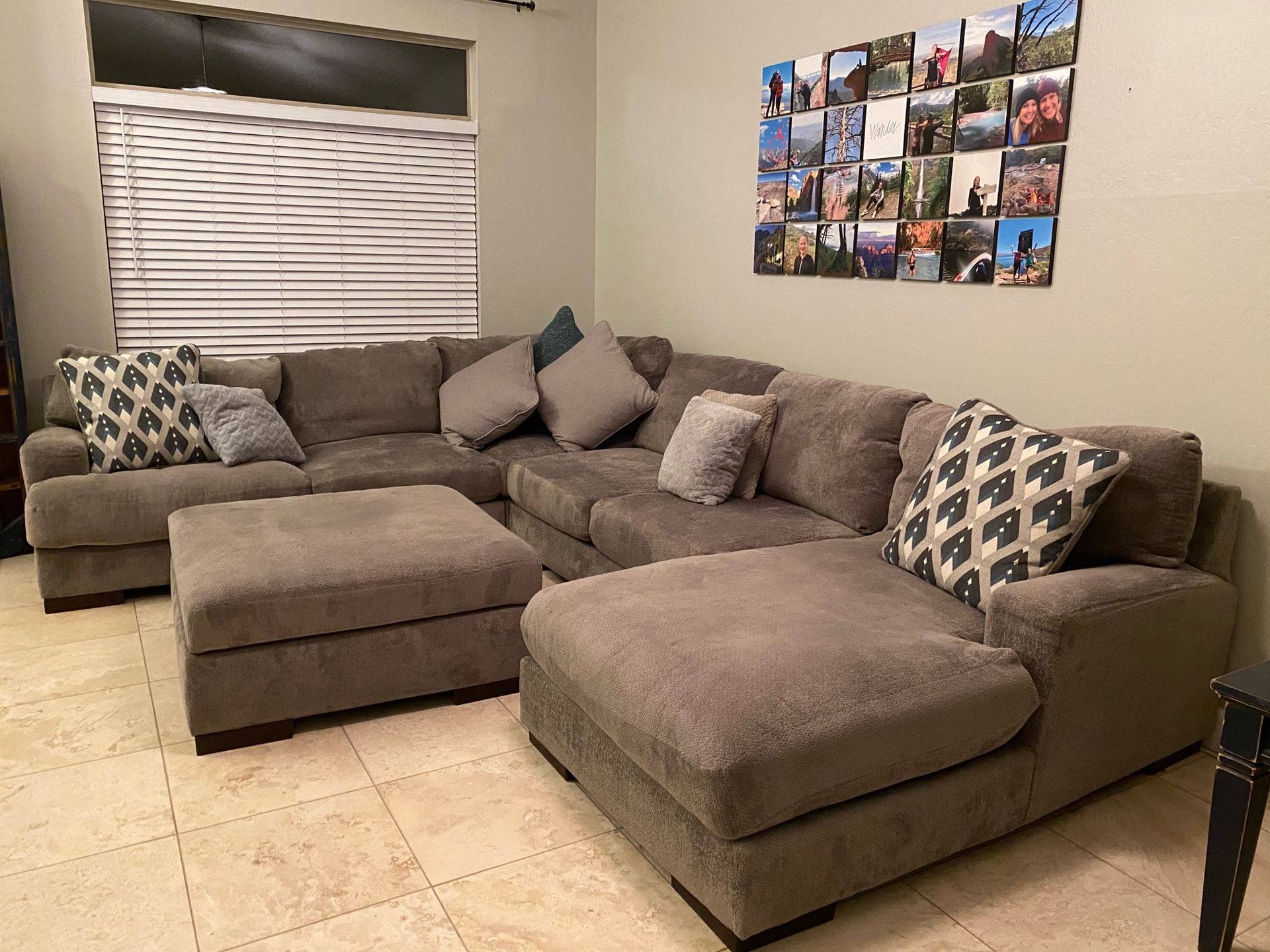 Sectional Couch with Ottoman and Pillows