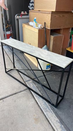 Marble Top Console Table with Black Metal Base
