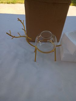 Gold Reindeer Glass Globe Candle Holder
