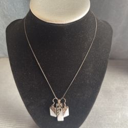  Mother of Pearl Jewelry Set, Silver Tone Necklace and Earrings, Filigree Design, Modern Style