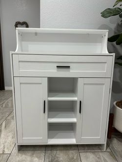 NEW Modern White wood Buffet Cabinet, with 1 Drawer and Doors Adjustable Shelf (12"D x 32"W x 42")