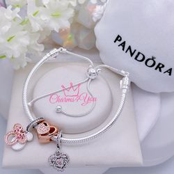 Pandora style adjustable bracelet in 925 silver.