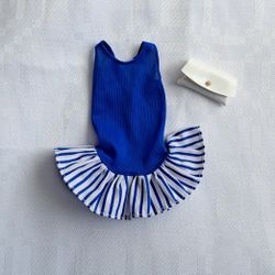 1990 Barbie Doll Fashion Finds Blue and White Striped Dress And White Purse 