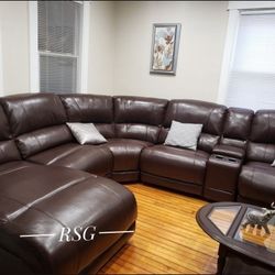 Real Leather Power Reclining Sectional Couch 🛋️ 💥 Only $39 Down Payment with Financing 💥 No Needed Credit Check