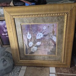 June Marie Original Oil Painting Purple and Silver Flower" with a gold frame