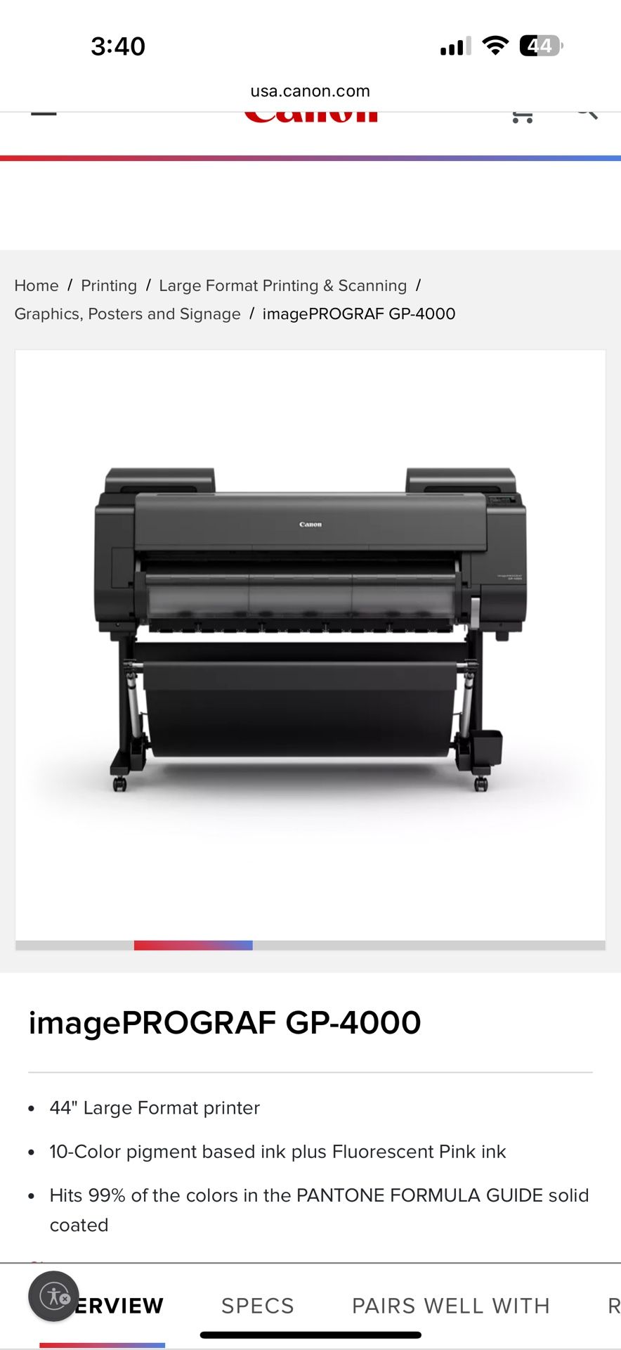 🎨 Canon imagePROGRAF PRO-4000 – 44” Large-Format Fine Art Printer – Fully Functional & Ink-Loaded 🎨