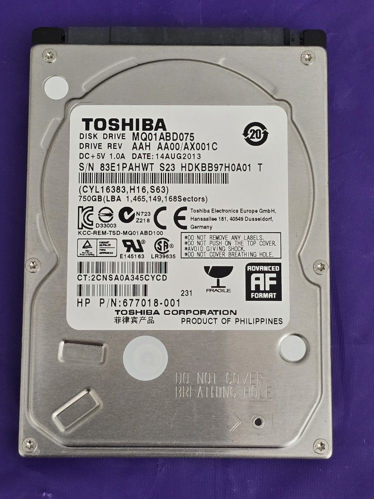 Toshiba 750GB Laptop Hard Drive Sata