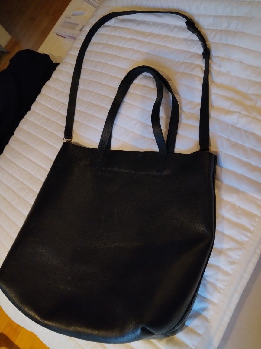 Madewell The Zip Top Medium Transport Leather Tote Black