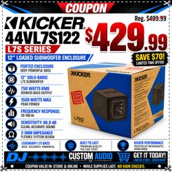 Kicker L7 Solo-Baric Ported Box 12" Dual Voice Coil L7S Subwoofer 1500 Watts VL7S12 44VL7S122 🚨 Payment Options Available 🚨 No Credit Needed 🚨
