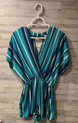 BeBop Green Multi Striped Surplice Kimono Romper - Women’s Small