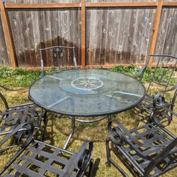 Wrought Iron & Glass Table & Chairs 