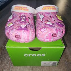 Size 7 Womens Hello Kitty Crocs Classic Clog With Jibbitz Charms 