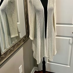 Chico's Cream Cardigan Sweater with Vertical Ribbed Knit